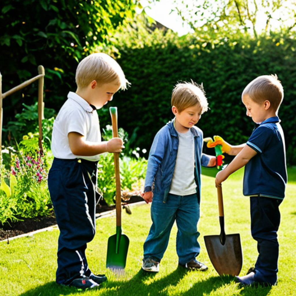 Children Playing in a Garden**
"A group of fully clothed children, appropriate attire, playing with garden tools in a lush, green garden. Some are planting flowers, others watering plants. Sunlight filters through the trees, creating a warm, inviting atmosphere. Safe for work, family-friendly, perfect anatomy, natural proportions, professional photography, high quality."
**