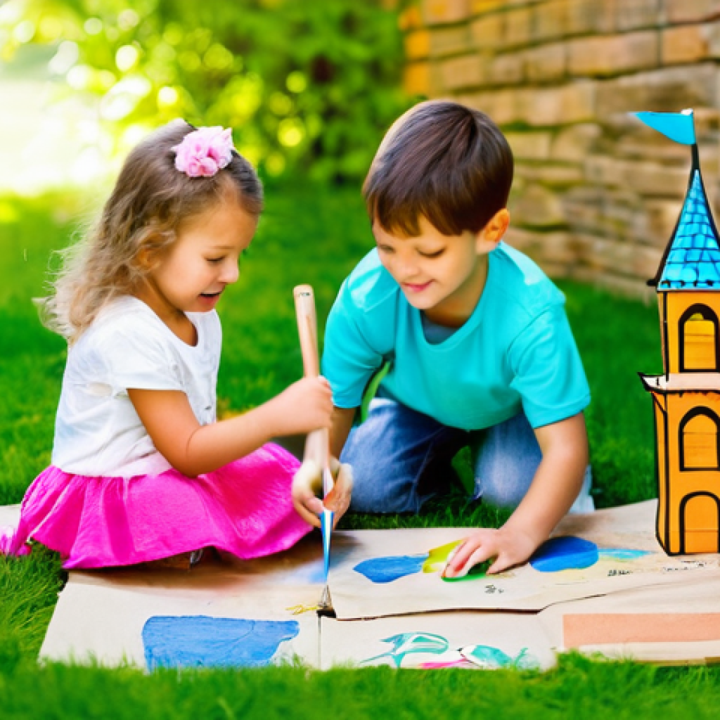 야외용 완구 DIY - Cardboard Castle Adventure**
A vibrant and joyful scene featuring two children, approximately 8 and ...