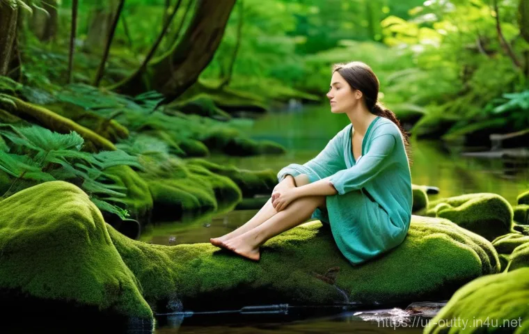 야외용 완구와 캠핑 - **Prompt:** A serene and contemplative individual, an adult woman in her late 20s, with a gentle smi...